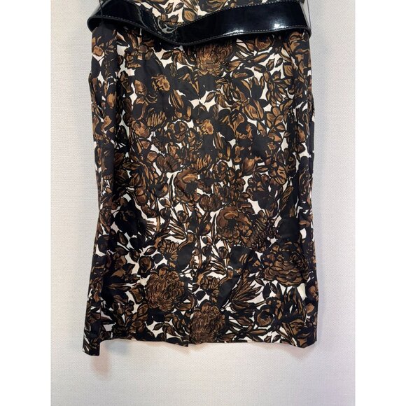 Talbots Petites Stretch Floral Print Dress Size 2 Black & Brown Belted - Picture 7 of 8